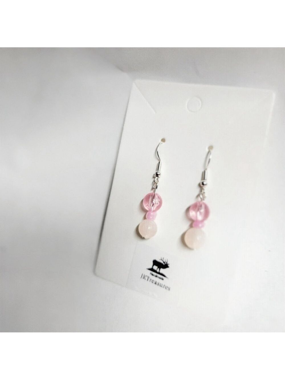 Rose Quartz Crystal Pink Glass Dangle Earrings - Picture 3 of 4